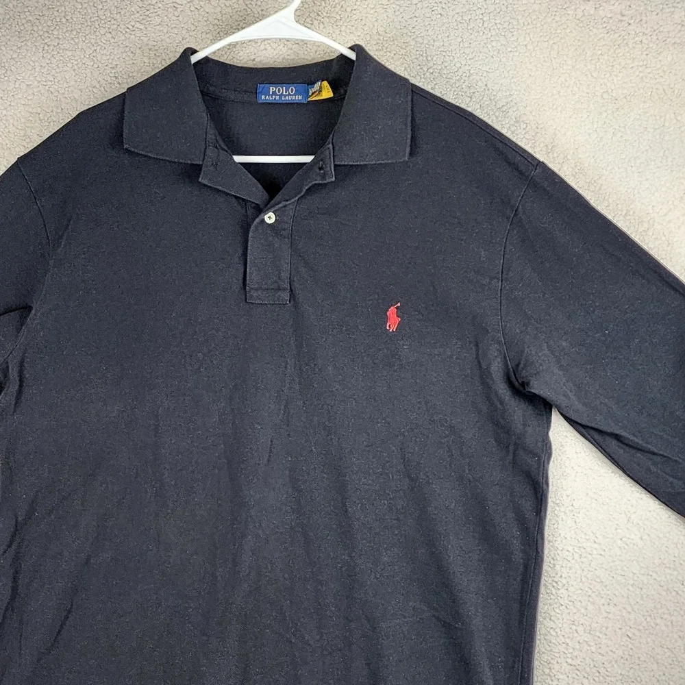 POLO Ralph‎ Lauren Long Sleeve Black Polo Shirt Men XL Red Pony Logo